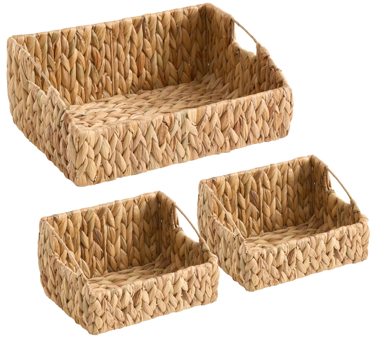 Ornavo Home 3-Pack Water Hyacinth Storage Baskets with Handles - Decorative Bins for Pantry, Closet & Bathroom