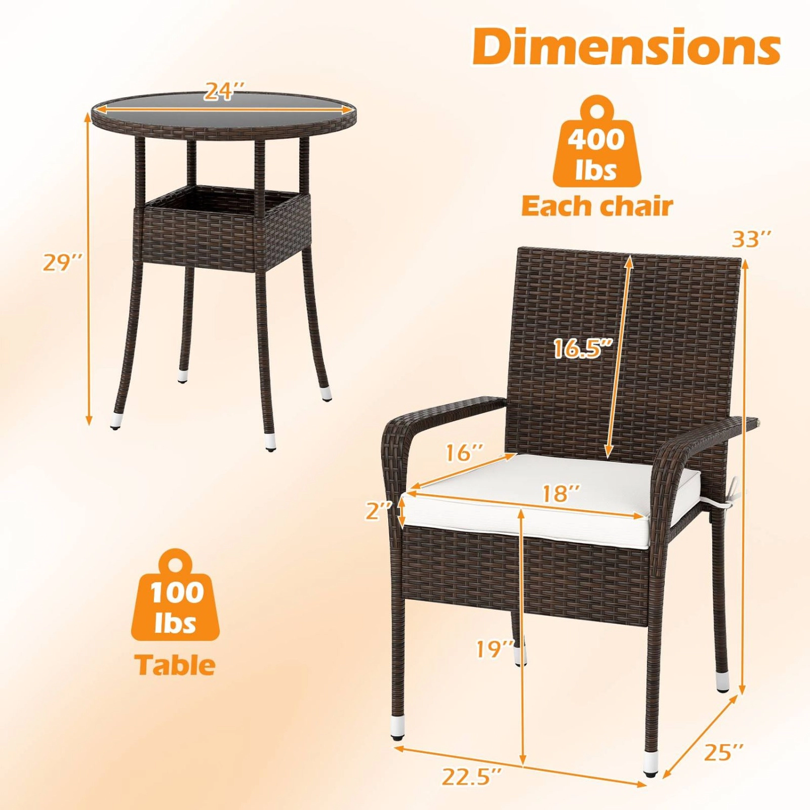 SUGIFT 3-Piece PE Rattan Patio Conversation Set with Tempered Glass Top Table 400-lb Chair Capacity Mix Brown/Beige