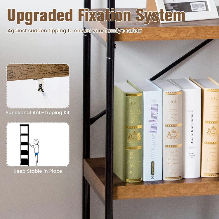 Hivvago 5-Tier Industrial Bookshelf Display Storage Rack with Metal Frame