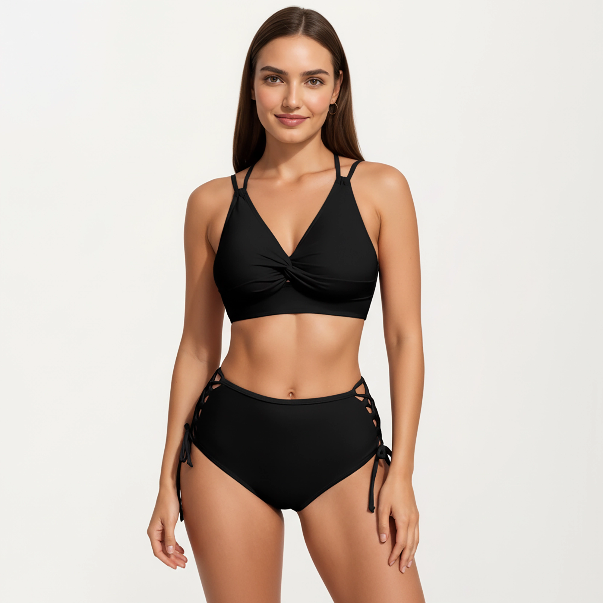 Anna-Kaci Women’s Twist Front V-Neck Bikini Set High Waisted