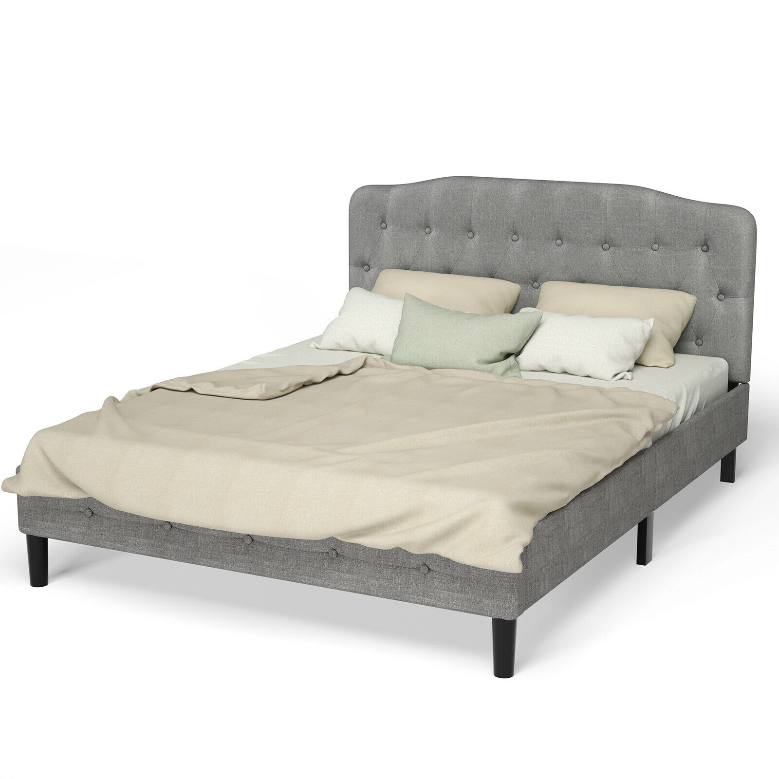 SUGIFT Light Gray Button Tufting and Adjustable Height Queen Upholstered Headboard