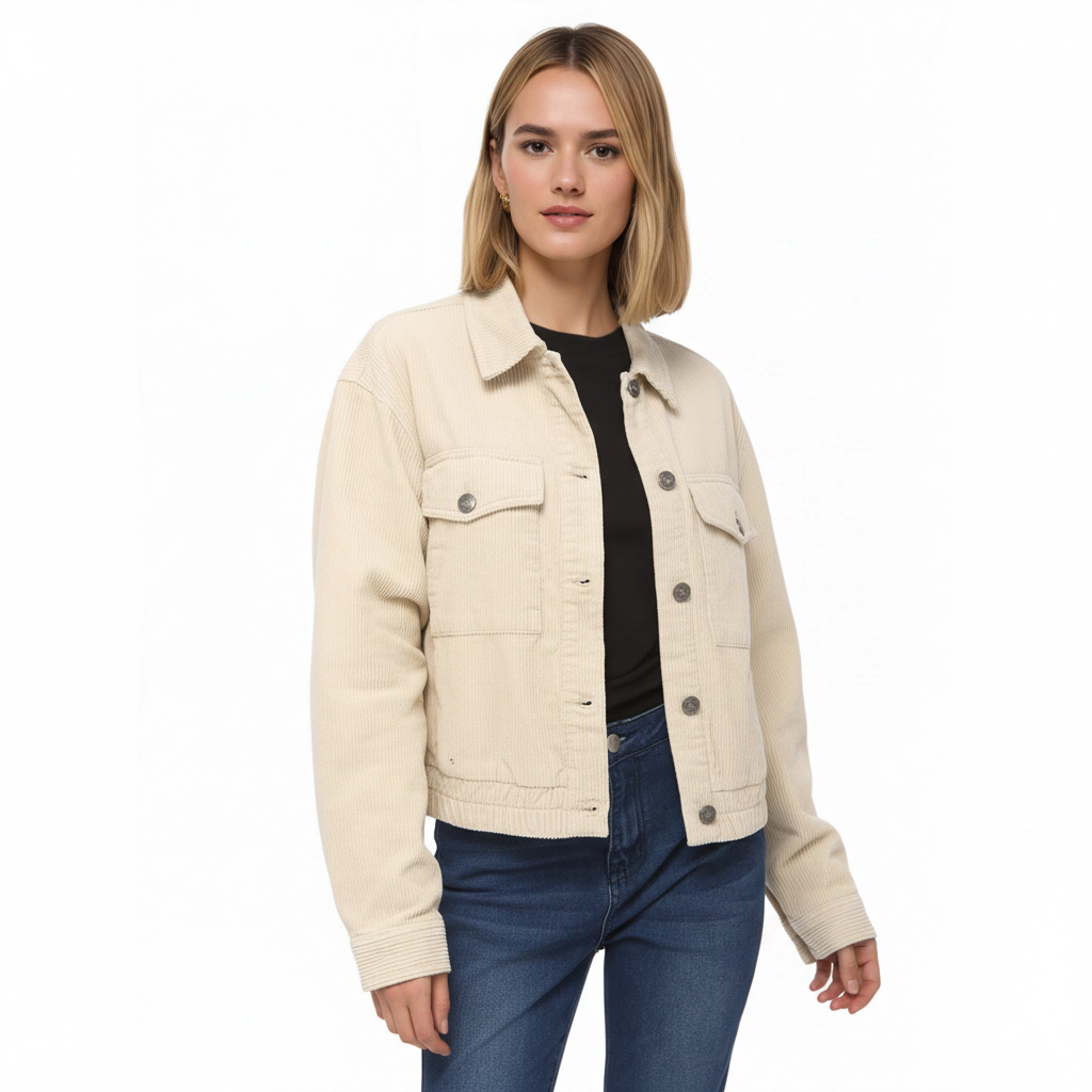 Anna-Kaci Women's Button Front Utility Jacket with Soft Corduroy Texture and Structured Collar