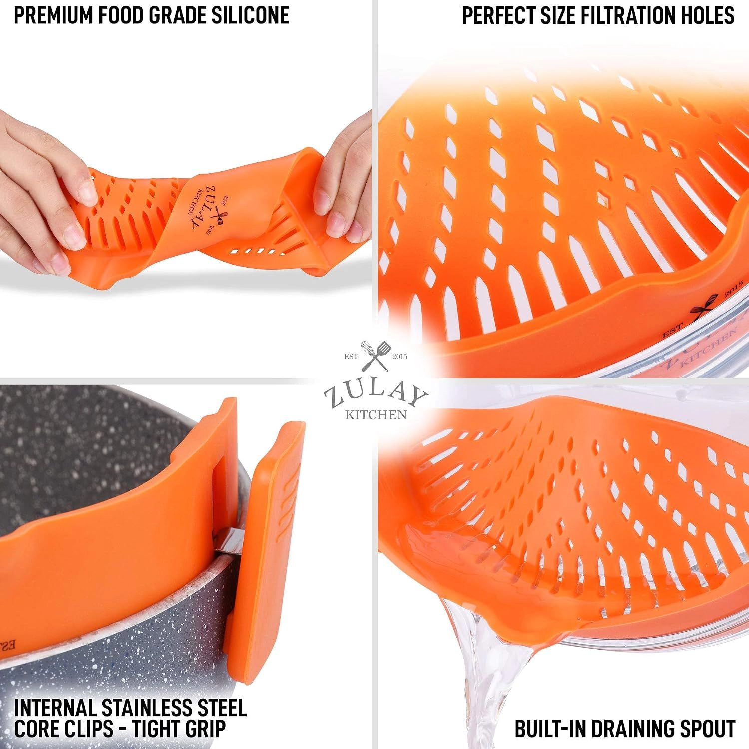 Zulay Kitchen Silicone Pot Strainer - Adjustable Snap On Strainer For Most Pans & Pots