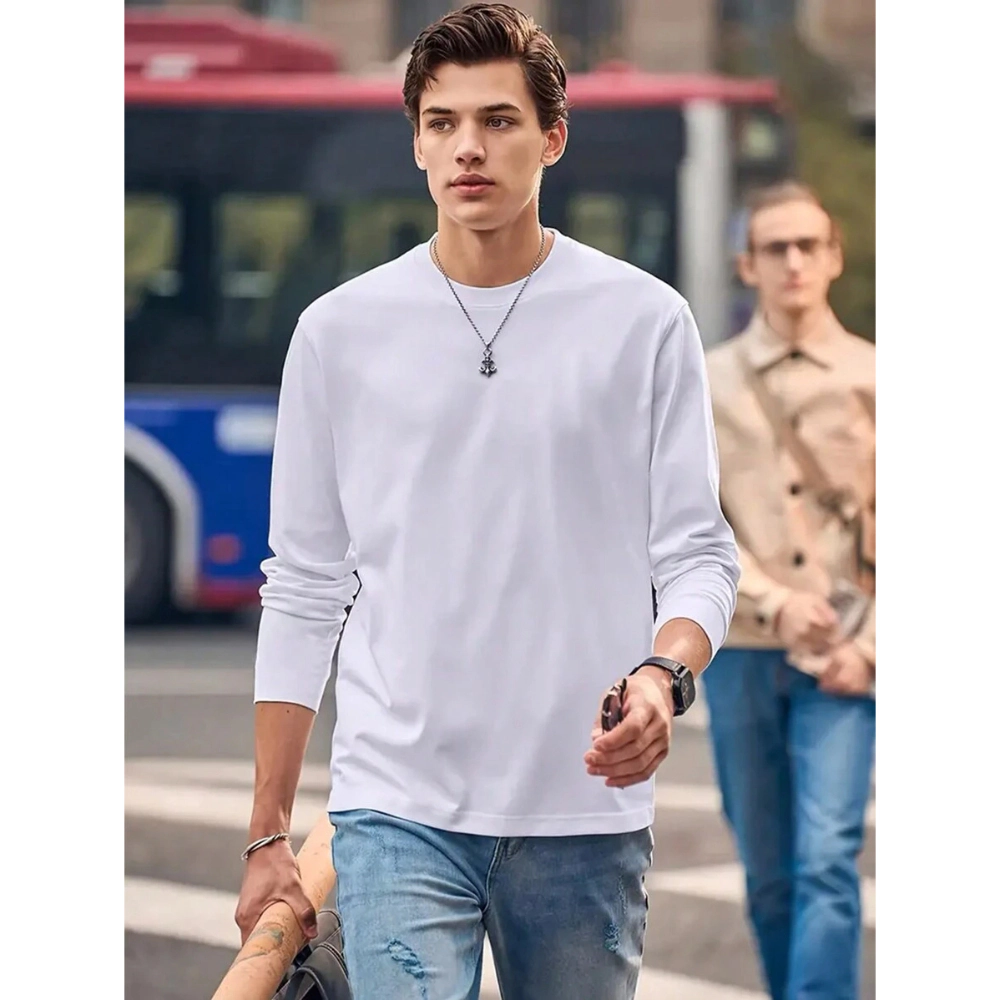 Enigma Meadows Plain Crew Neck Long Sleeve Casual T-Shirt