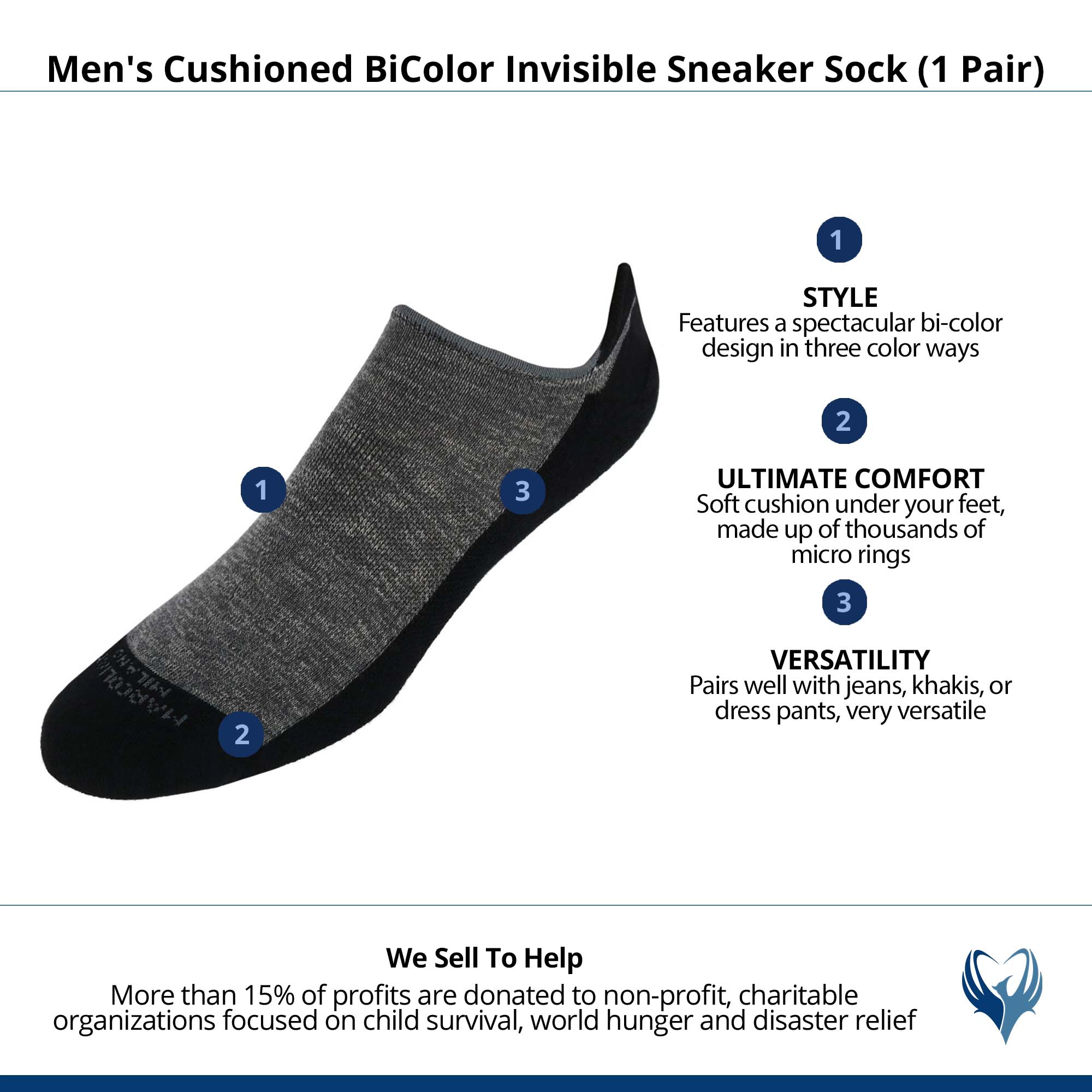 Marcoliani Men's Cushioned BiColor Invisible Sneaker Sock (1 Pair)