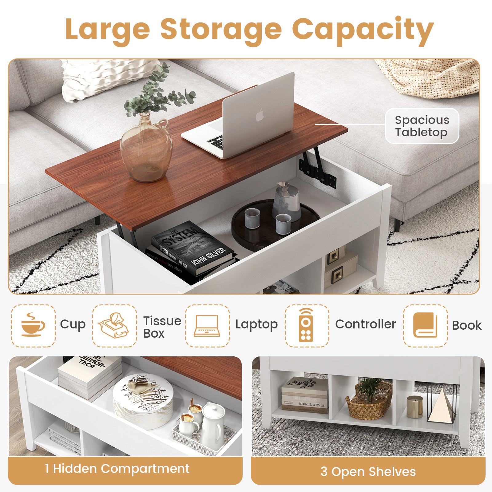 LJG Coffee Table with Hidden Storage Compartment