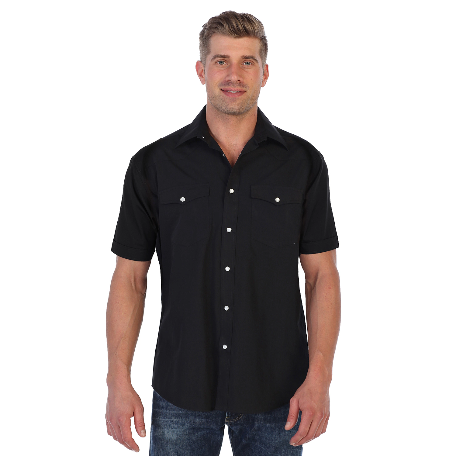 Gioberti Men's Casual Western Solid Short Sleeve Shirt With Pearl Snaps