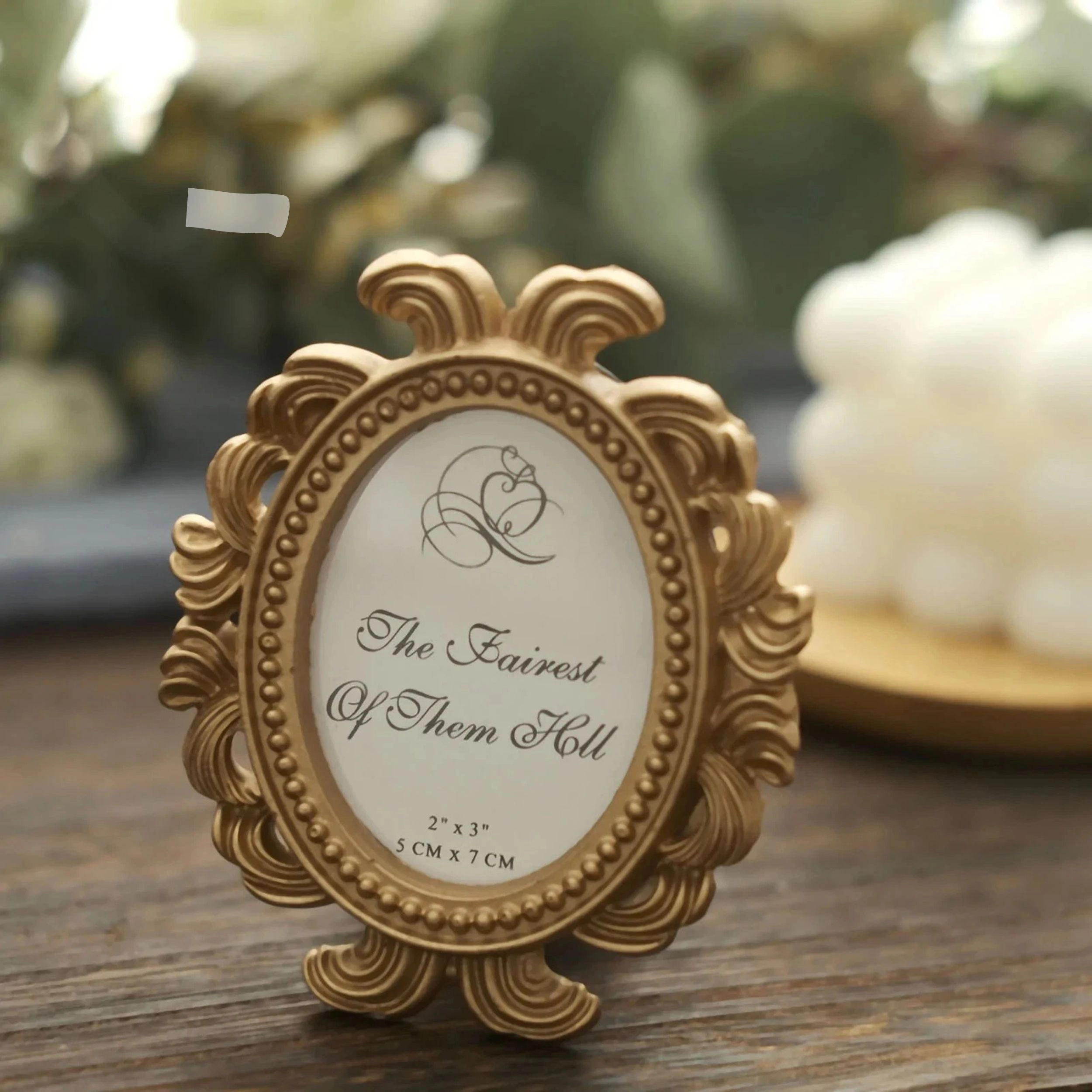 Home Collection Set of 4 Gold Mini Baroque Oval Picture Frames with Easel Backs