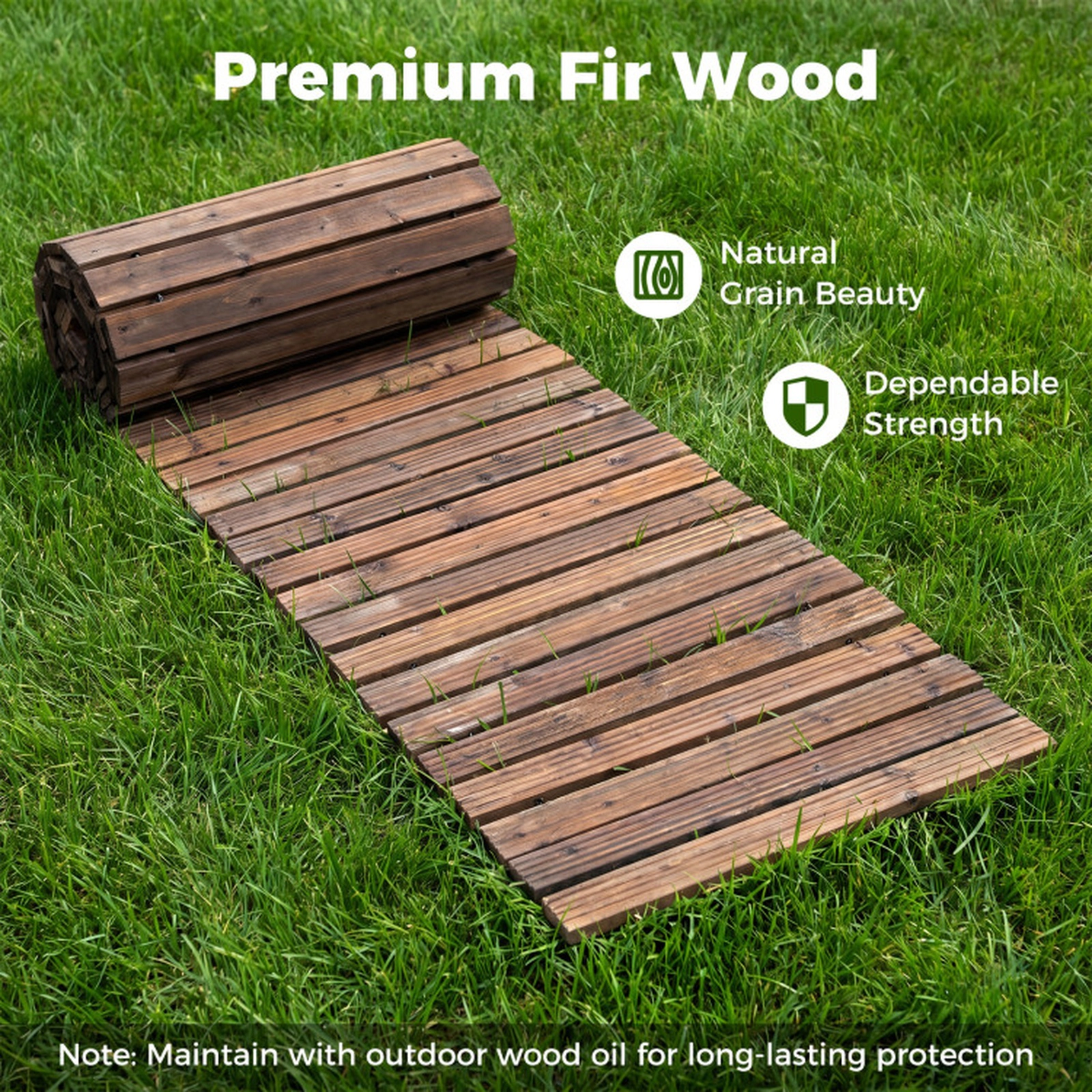 SUGIFT Brown Cedar Wood Roll Out Garden Pathway with Reinforced Wire Ropes 12-ft W 22-in D 0.6-in H