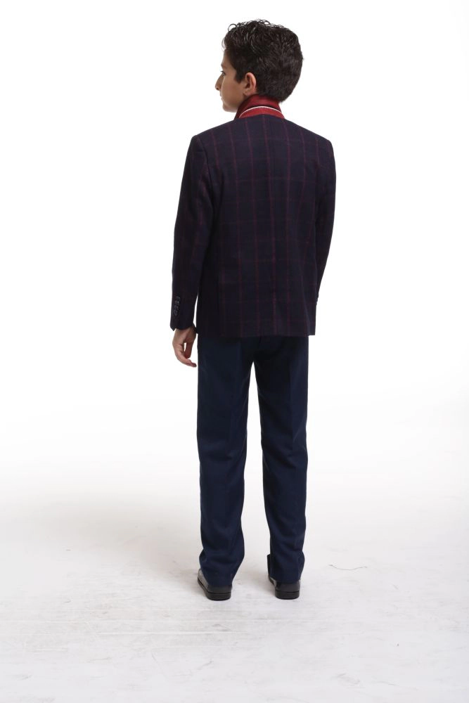 Elie Balleh Boys Slim Fit Plaid Jacket