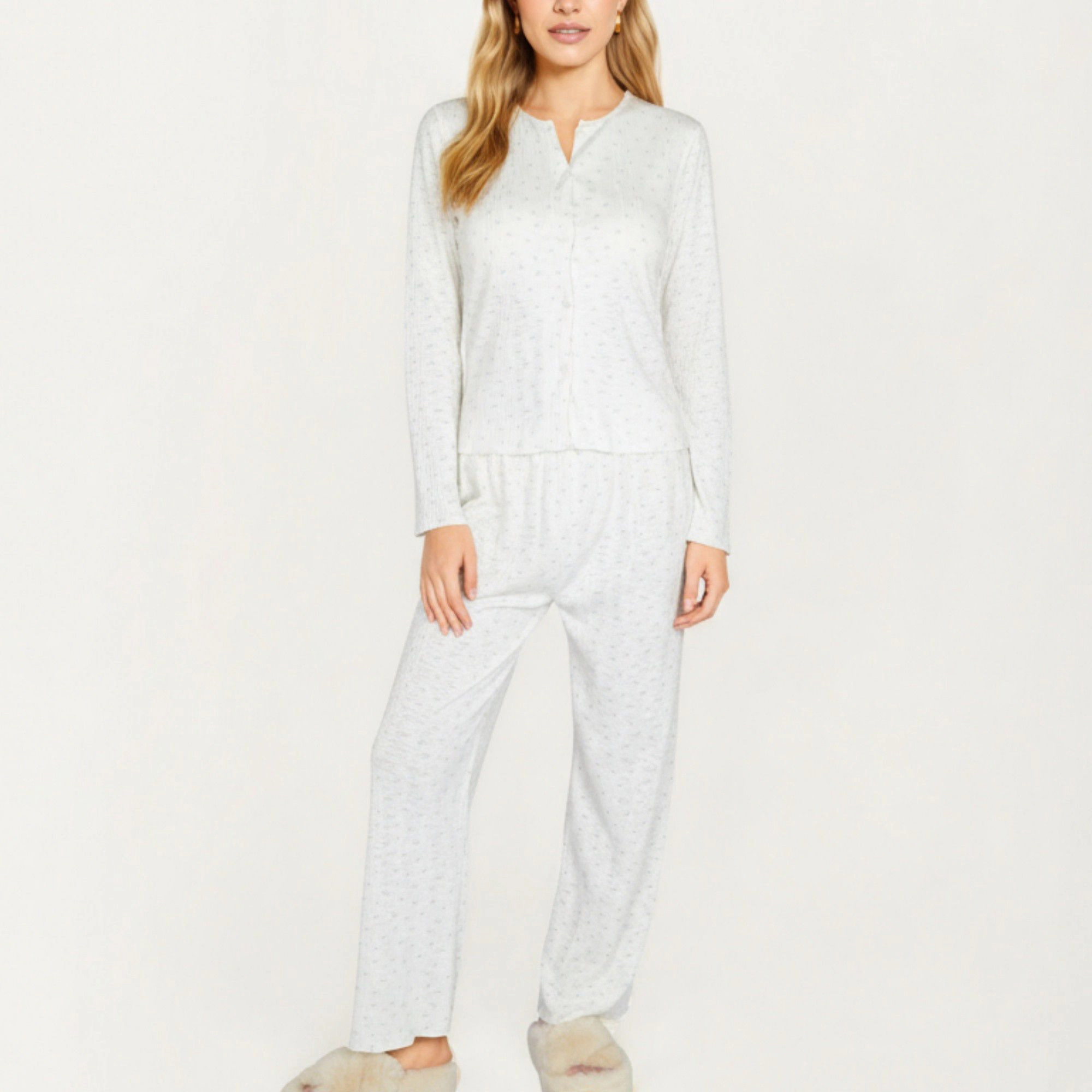 Anna-Kaci Women's 2-Piece Top with Built-In Chest Pads and Relaxed Fit Pants Pajama Set Soft Textured Fabric