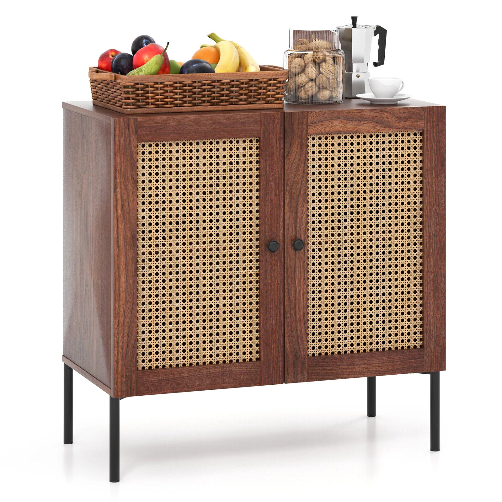 LJG Kitchen Sideboard with 2 Rattan Doors and Adjustable Shelf