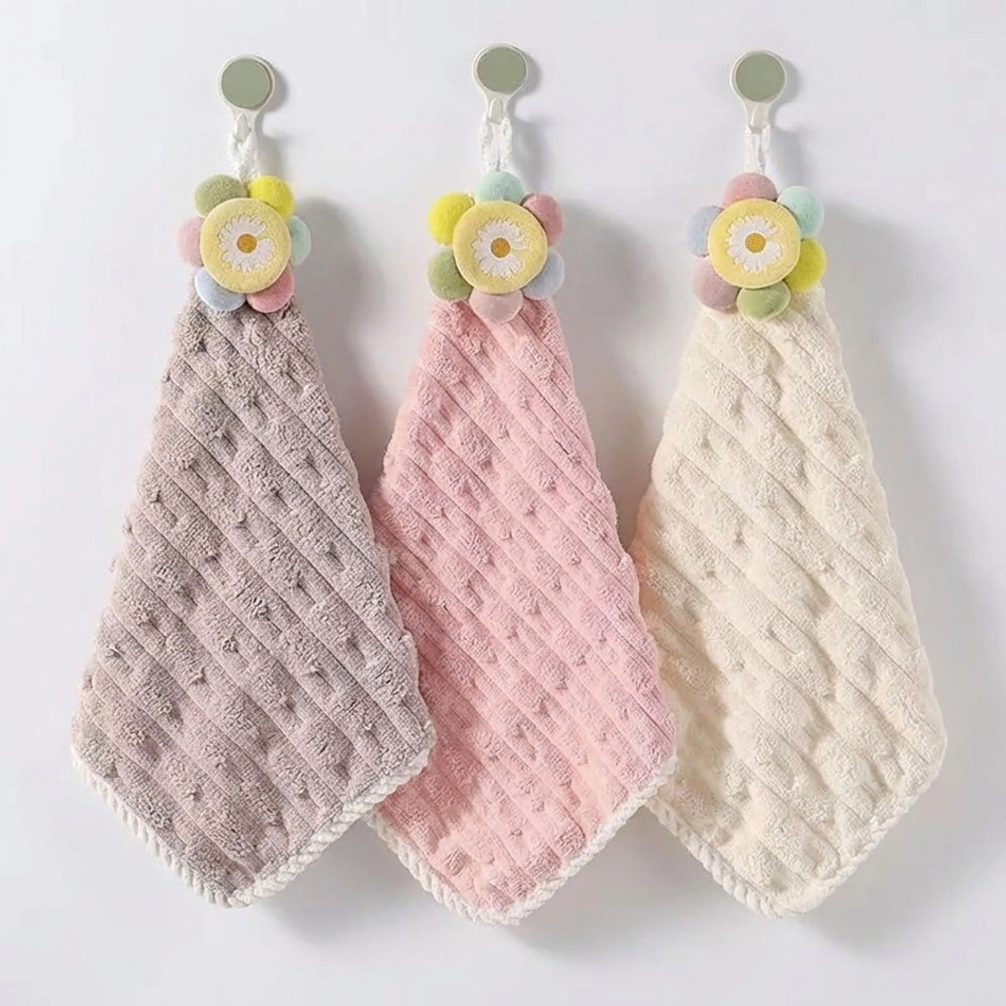 Alilang Unisex 3 Pack Coral Fleece Hanging Hand Towels Absorbent Kitchen Bathroom Quick Dry Cleaning Towels