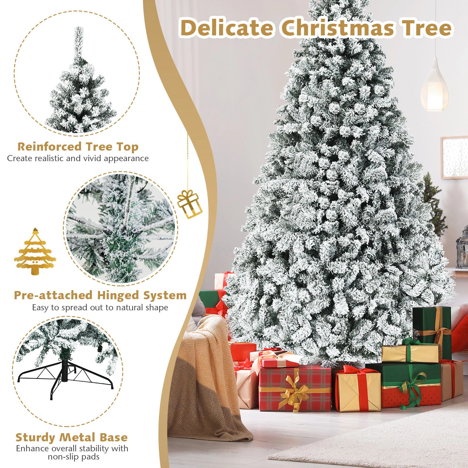 SlickBlue Pre-Lit Artificial Christmas Tree with Hinged Branches