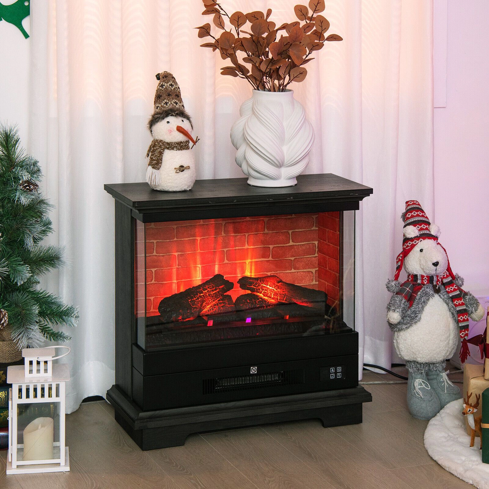 SlickBlue Steel Freestanding Electric Fireplace, 1400W, 4780 BTU, Adjustable Flame, Remote, Timer
