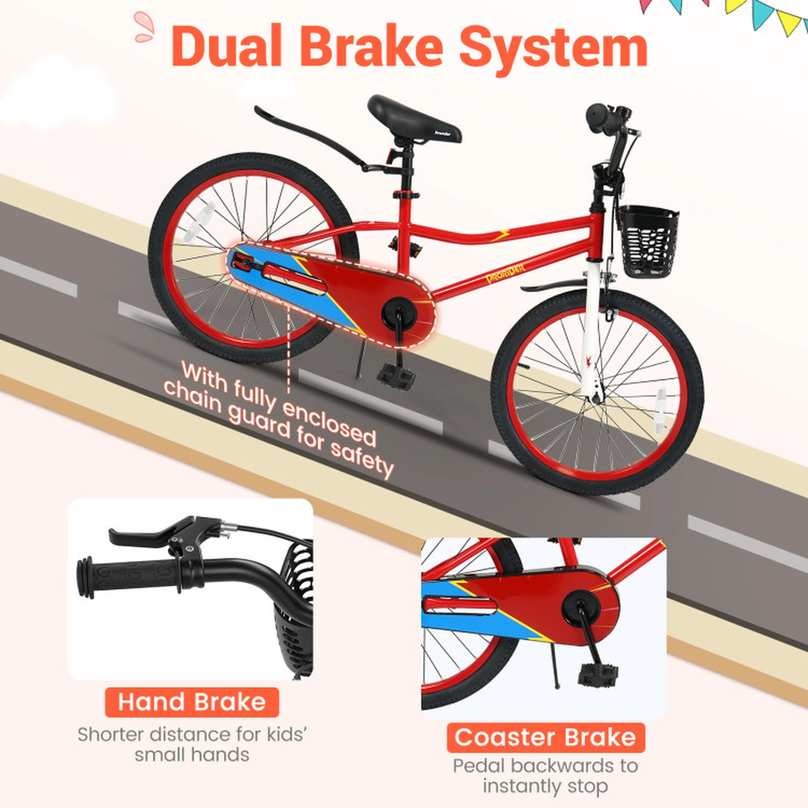 SUGIFT 20-Inch Kids Bicycle with Adjustable Seat Hand and Coaster Brakes 143-lb Capacity Ages 8+ Navy/Red/White