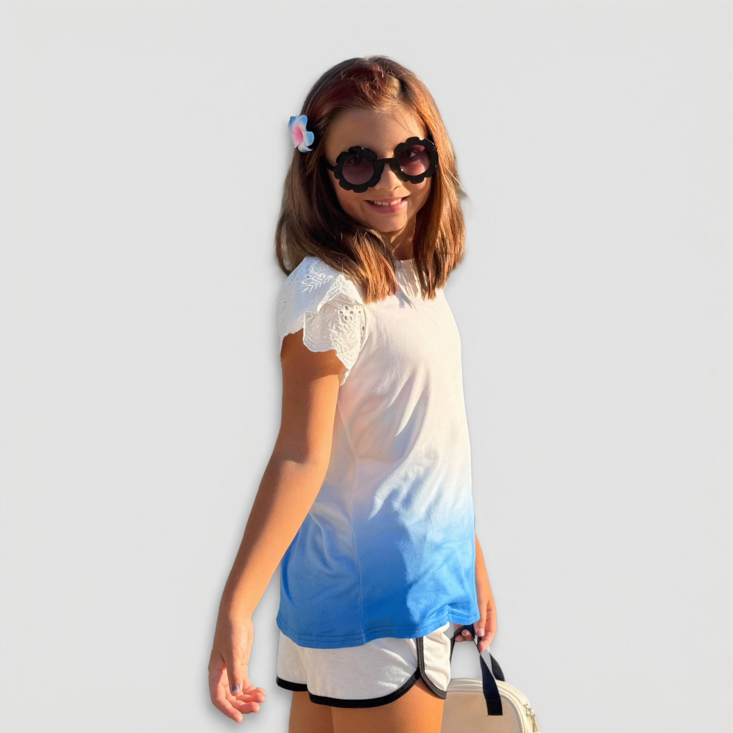 Arshiner Girl's Lace Petal Sleeve Crewneck T-Shirt