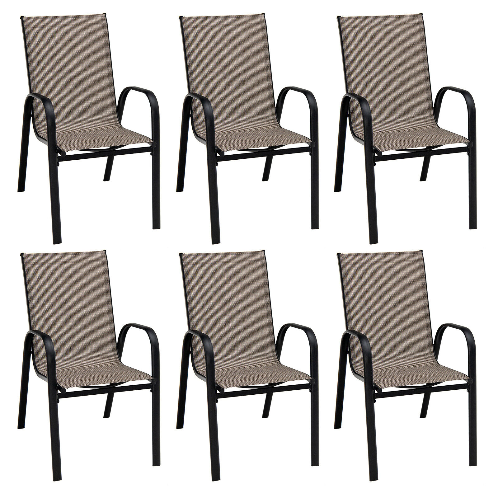 LJG 6 Pieces Patio Stackable Dining Chairs with Curved Armrests and Breathable Fabric