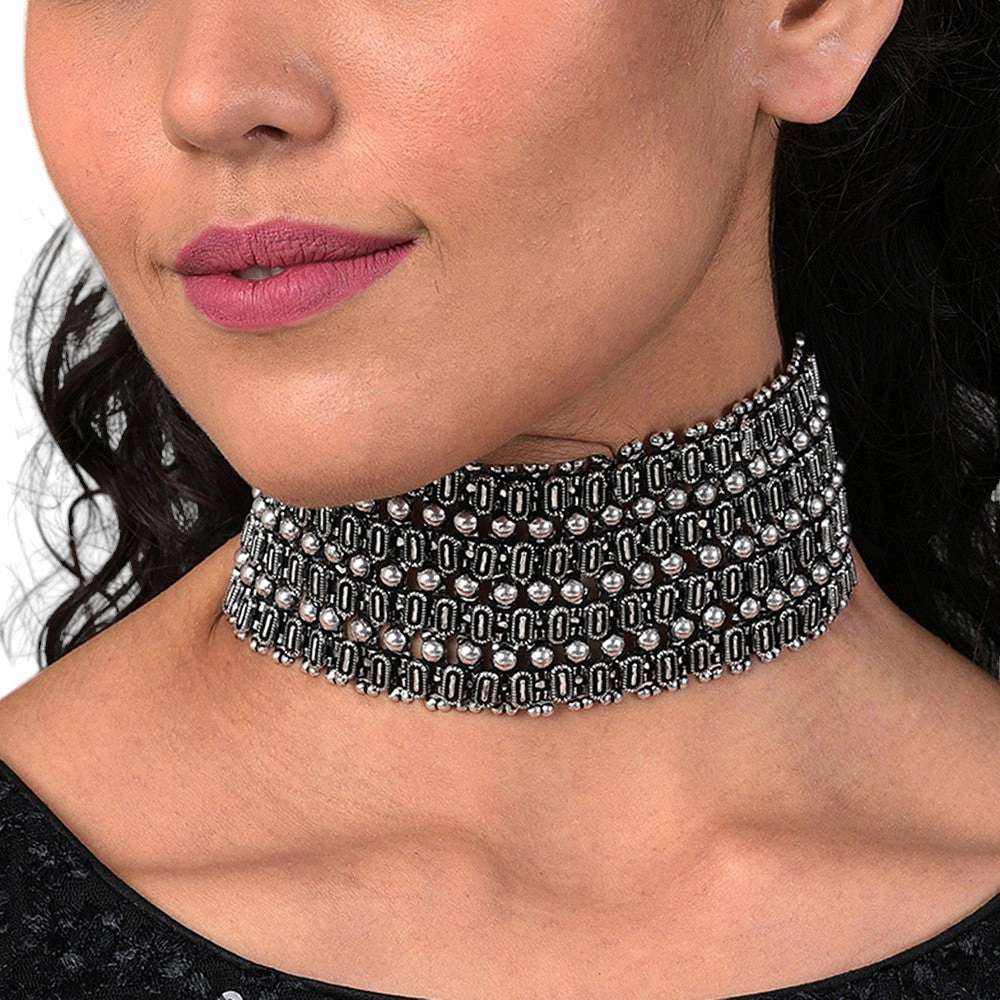 SOHI Women's Oxidised Statement Choker Necklace
