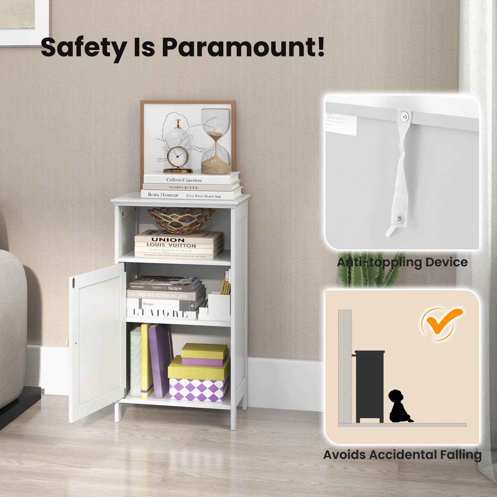 SUGIFT Freestanding MDF Bathroom Floor Storage Cabinet with Adjustable Shelf 27.5-in Tall WhiteGray