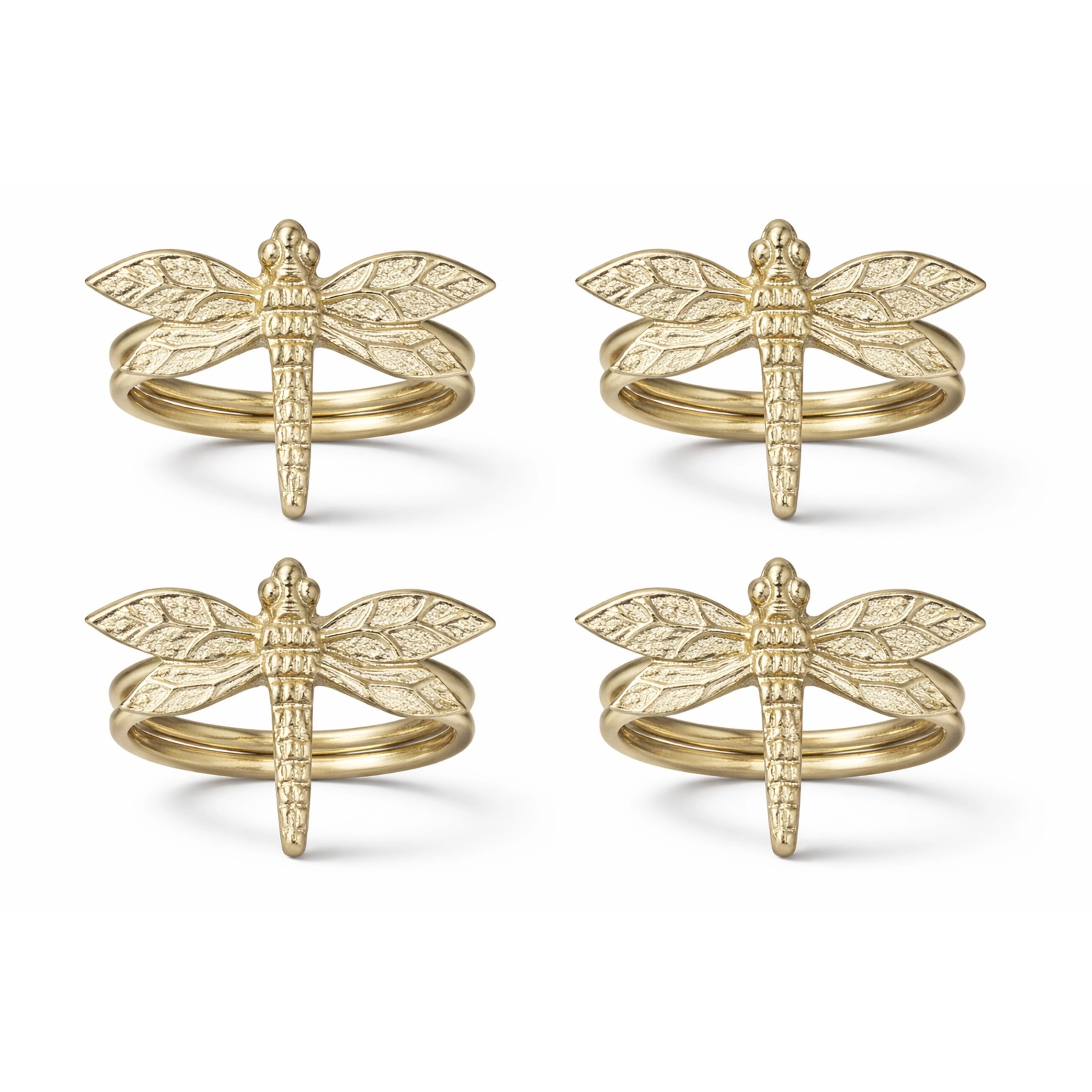 Dainty Home Dragonfly Napkin Rings Set of 4, Gold Metal Table Décor