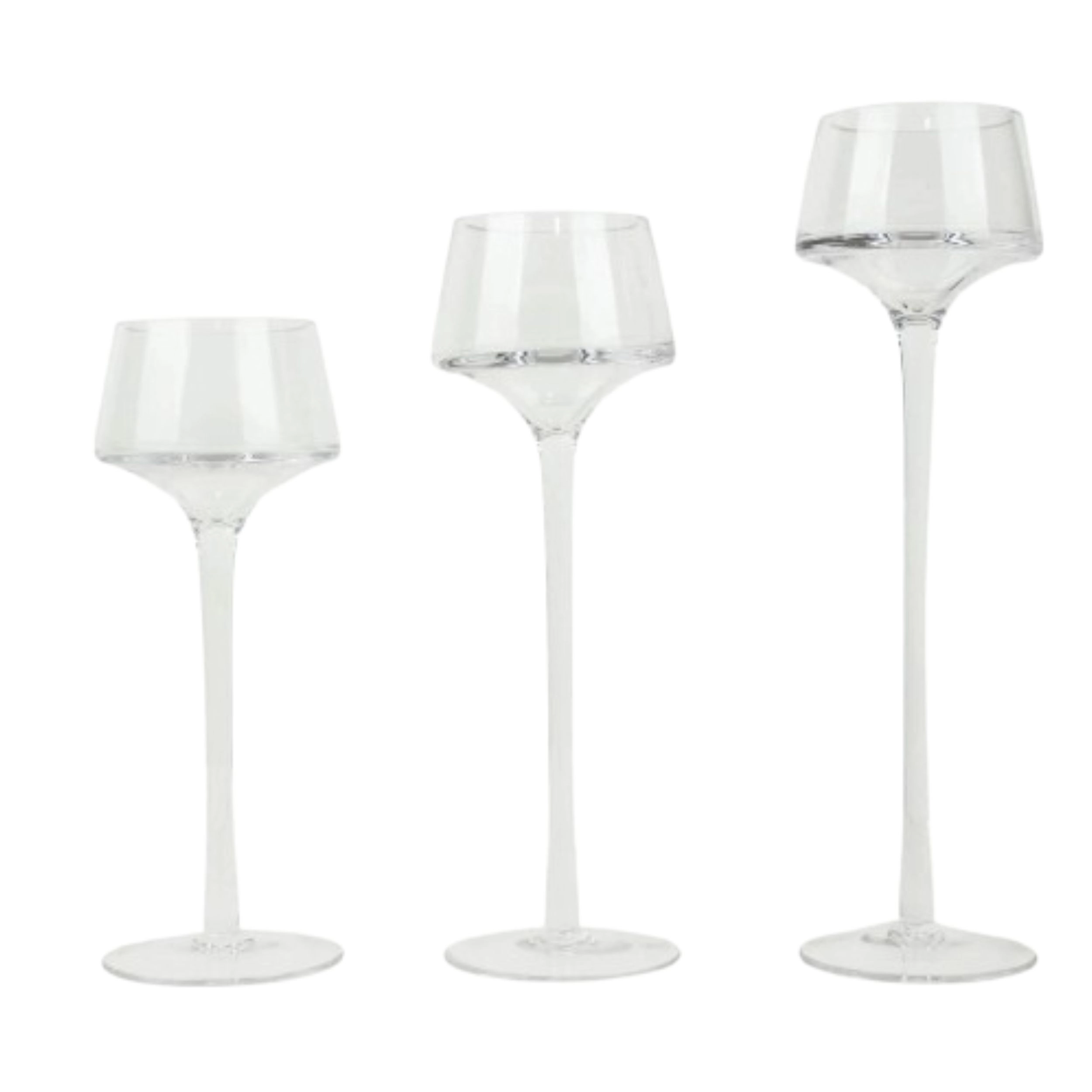 Home Collection Clear Long Stem Glass Candle Holder Vases Set of 3