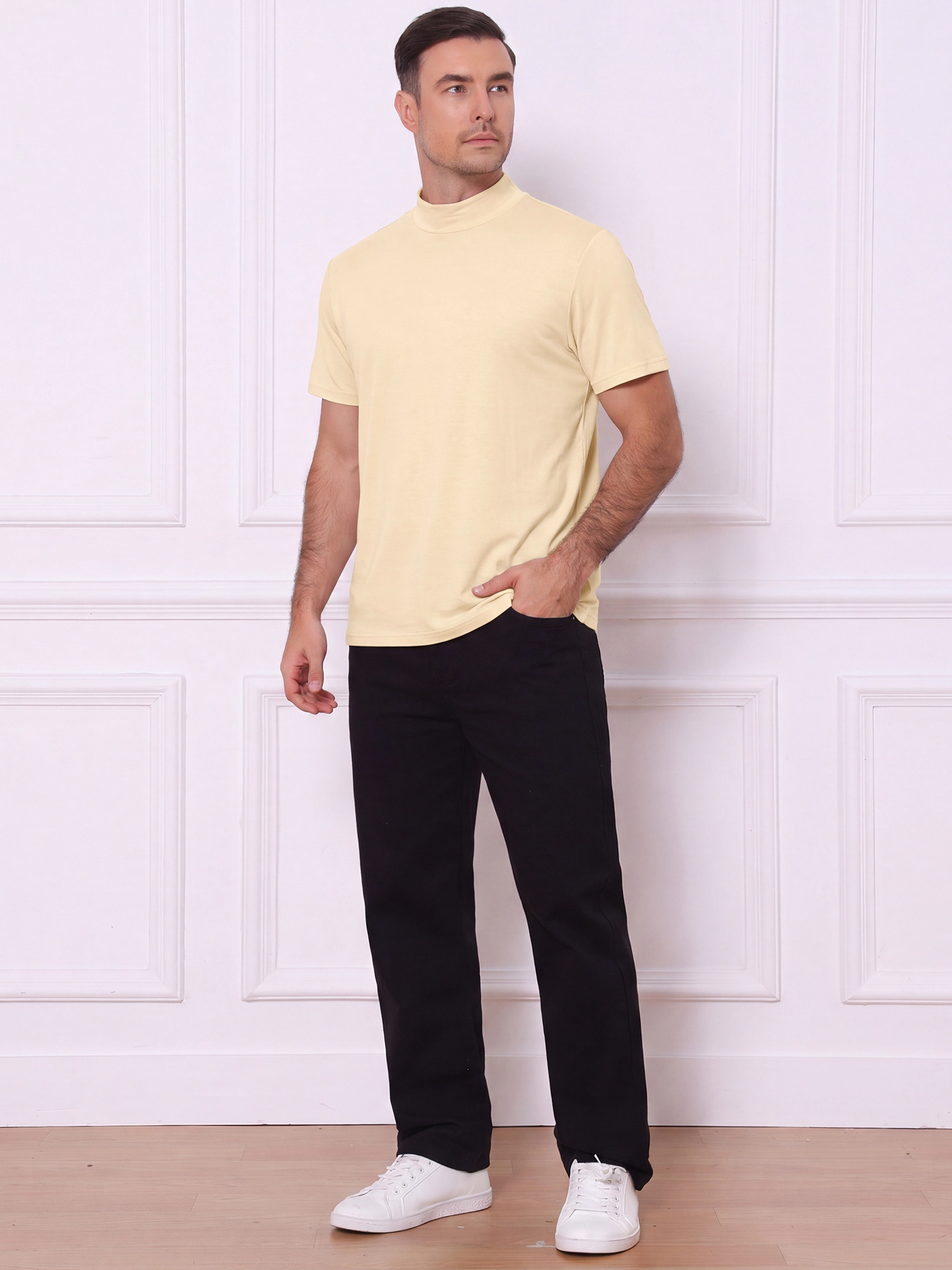 INSPIRE CHIC Men's Mock Neck Short Sleeve Casual Undershirt T-Shirt