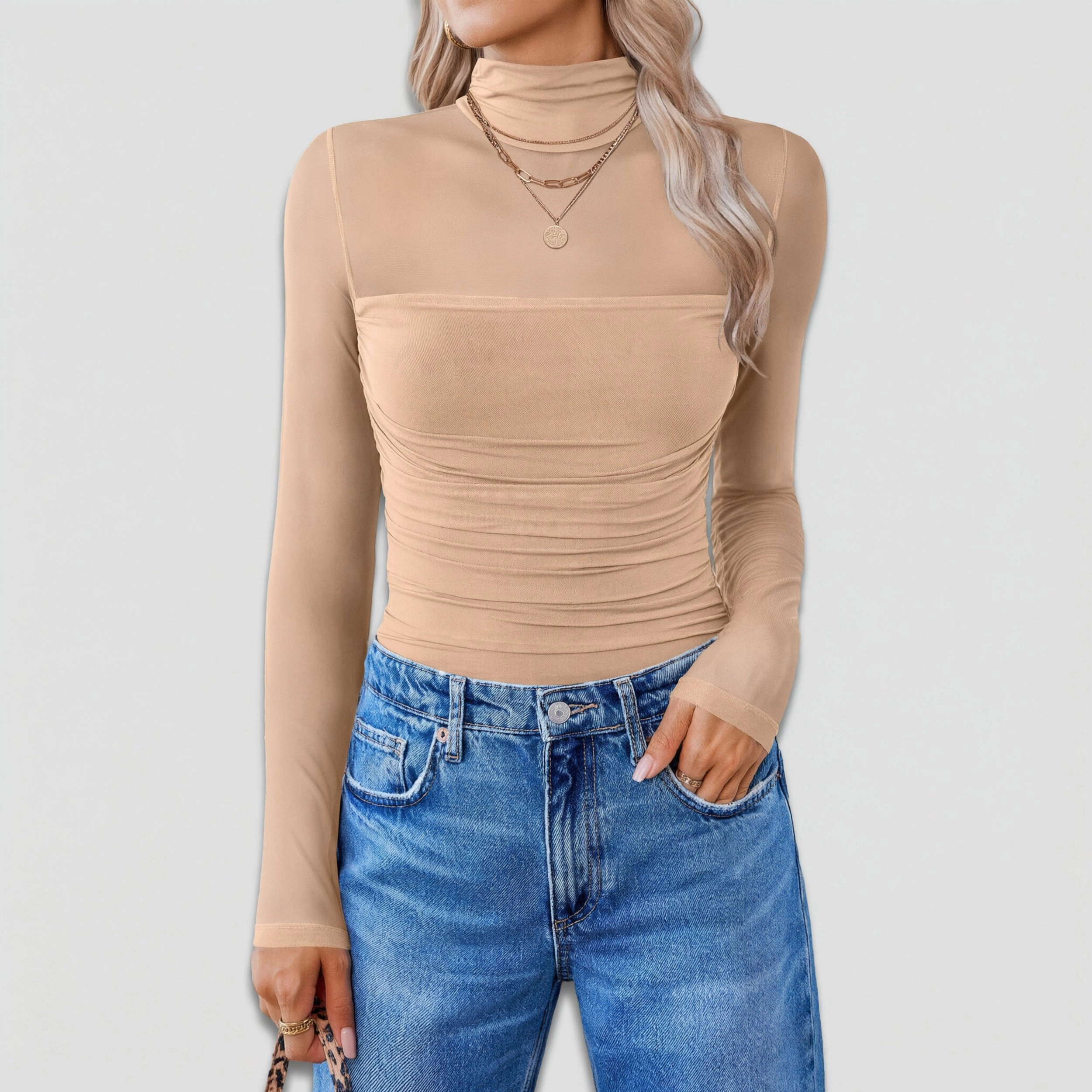 Avidlove Women's Long Sleeve Turtle Neck Mesh Bodysuit