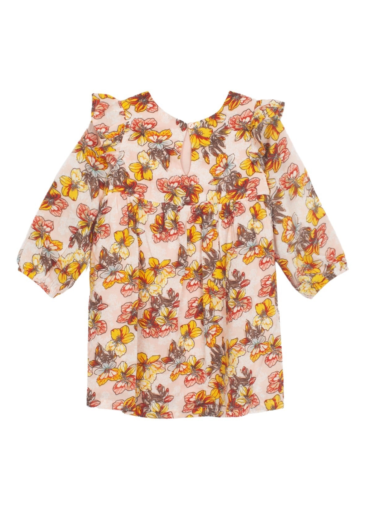 Mabel and Honey Sugar Spice Girls A-line Dress - Long Sleeve Ruffle Shoulder Floral