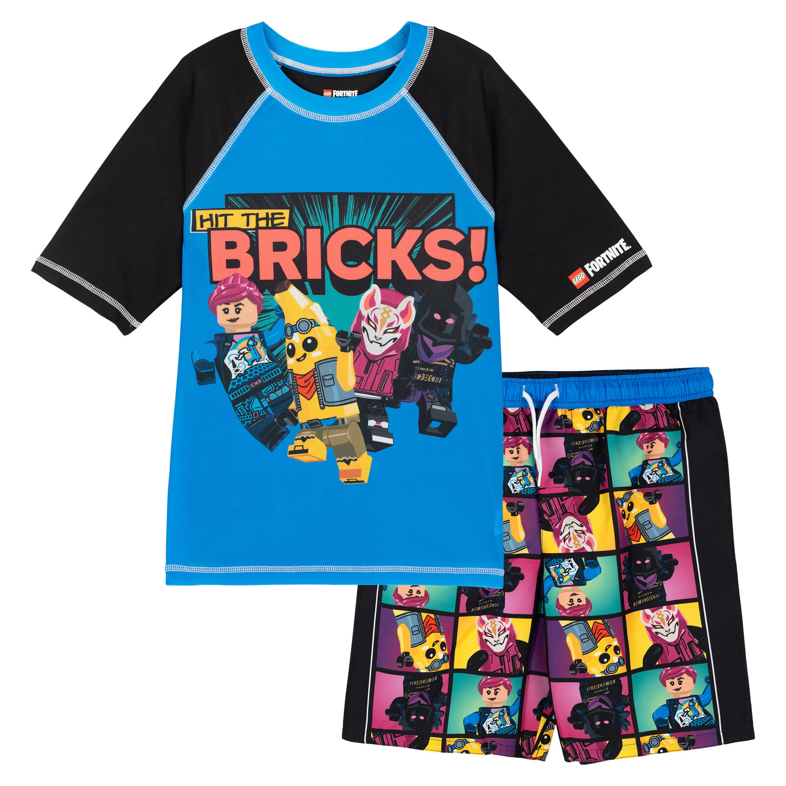 LEGO Fortnite Boys' Short Sleeve Rash Guard and Swim Trunks Set