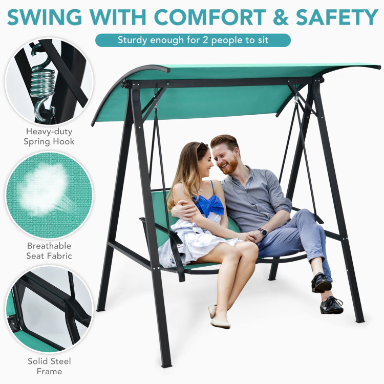 Hivvago 2 Person Patio Swing With Weather Resistant Glider And Adjustable Canopy