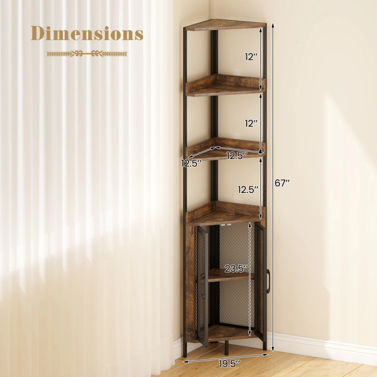 Hivvago 6-Tier Corner Shelf 67 Inches Tall Corner Bookshelf with Cabinet Industrial Bookcase