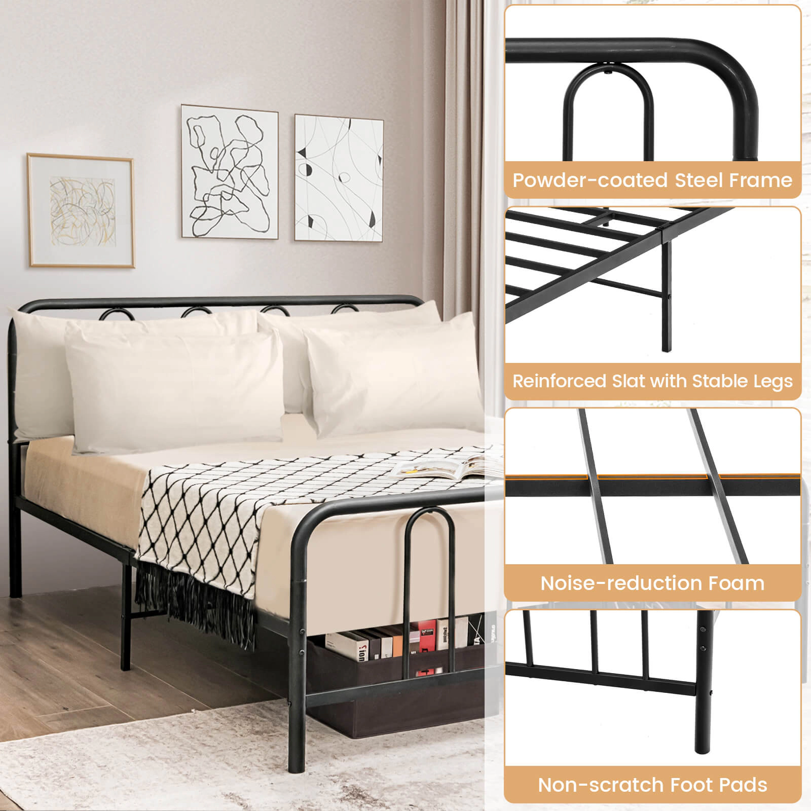 SUGIFT Full Size 660-lb Bed Capacity Metal Bed Frame with Headboard and Footboard 78.5-in L 55.5-in W Black