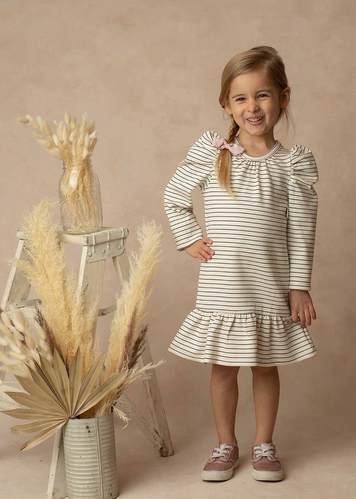 Mabel and Honey Cookies Cream Striped Drop-Waist Dress