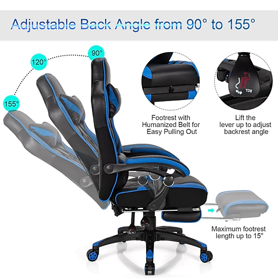 SUGIFT Adjustable Reclining Gaming Chair Footrest 330-Lb Capacity 27 x 27-in Frame 46-49-in High Seat 42-Lb Net Weight