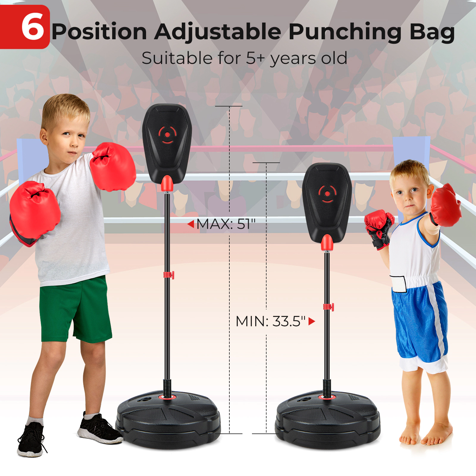 SUGIFT Height-Adjustable Inflation-Free Freestanding Kids Punching Bag Boxing Set with Gloves and Glove Hanger