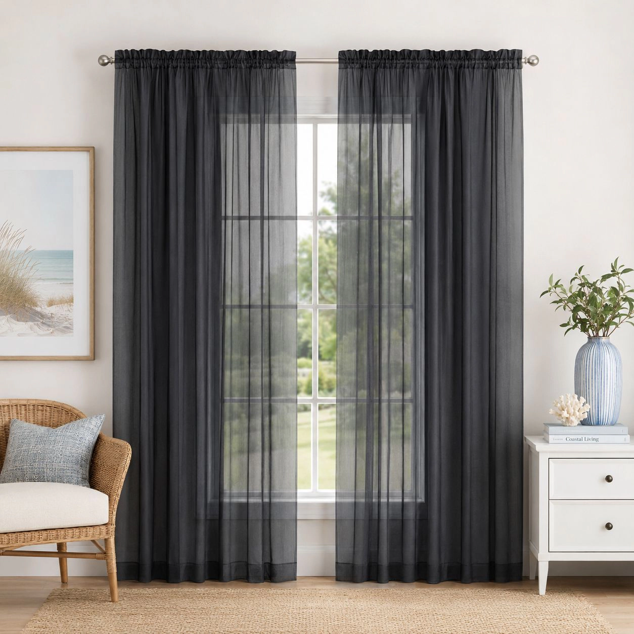 Kate Aurora Elegant Sheer Voile Rod Pocket Curtain Panel Pair