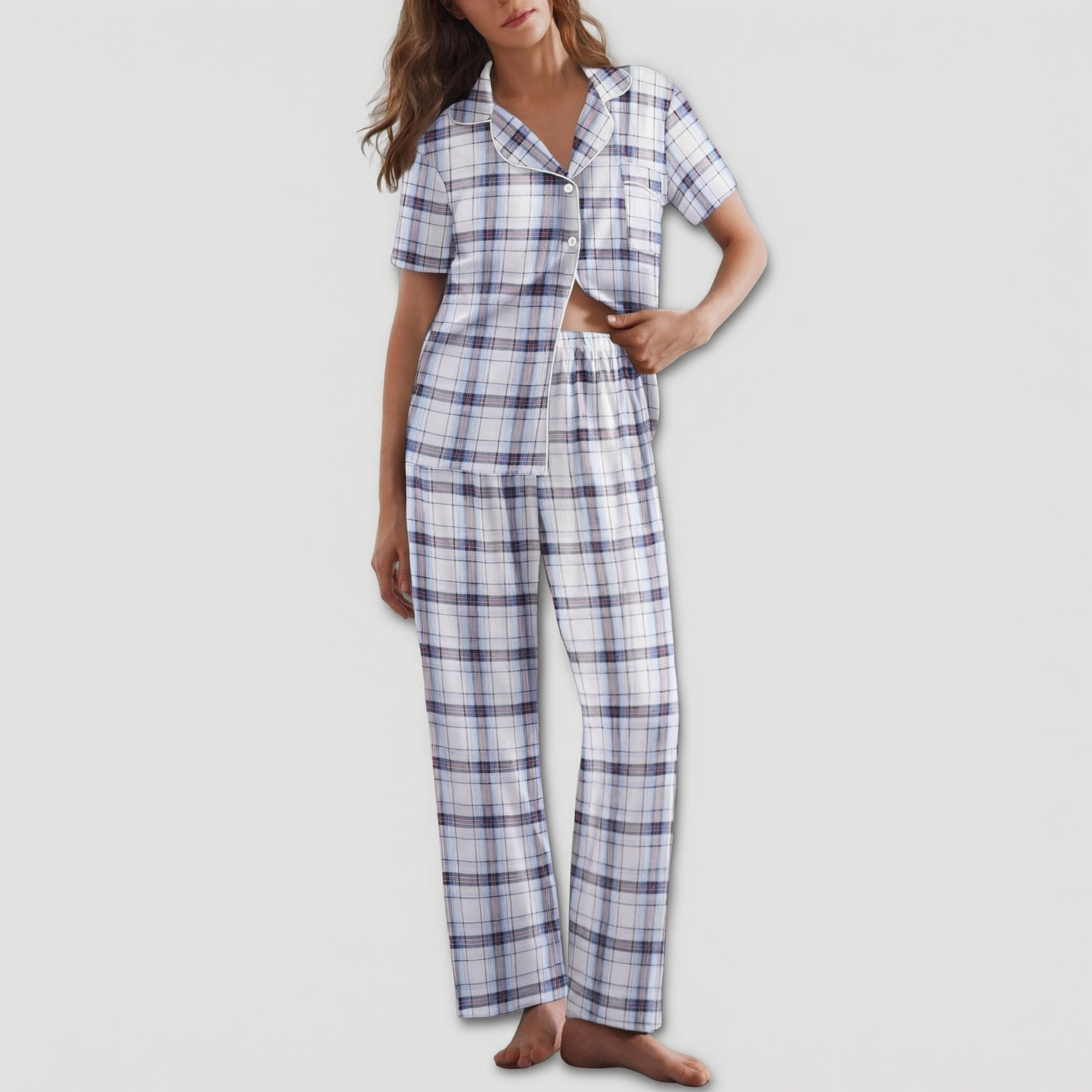 Ekouaer Womens Pajamas Set Print PJs Button Down Sleepwear Short Sleeve Nightwear with Long Pants