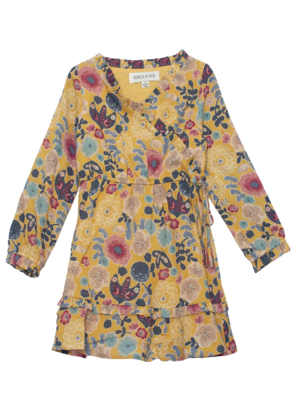 Mabel and Honey Long Sleeve Floral Woven Wrap Dress