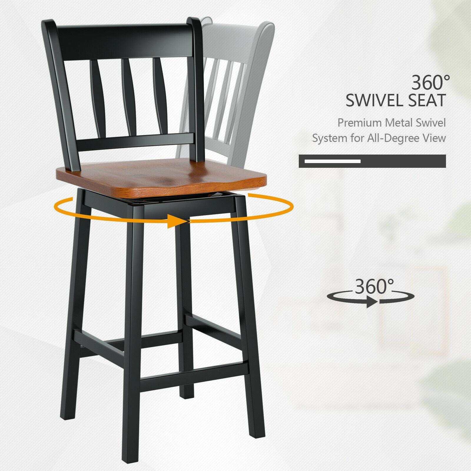Glintex 2-Piece 24.5-Inch Swivel Counter Stool Set with Hollow Wood Back
