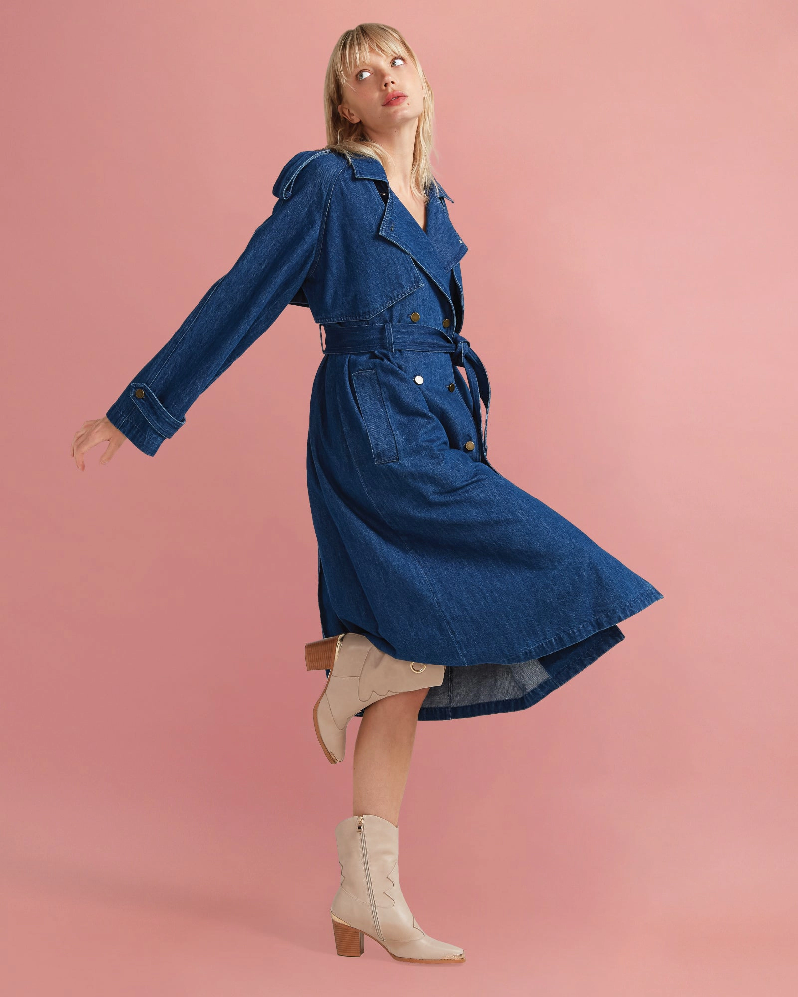 Belle & Bloom Womens Wild Skies Denim Trench