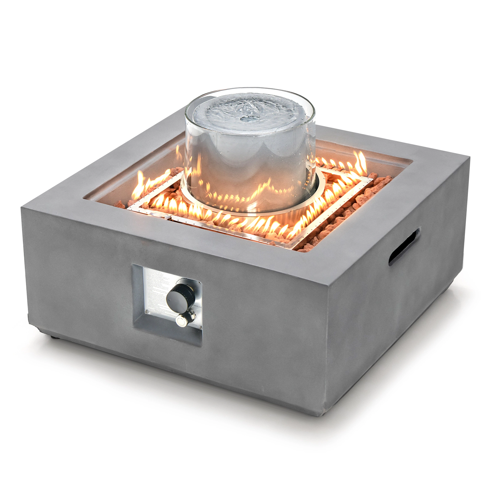 SUGIFT 28-In Square 50,000 BTU Gray Propane Fire Pit Table with Fountain