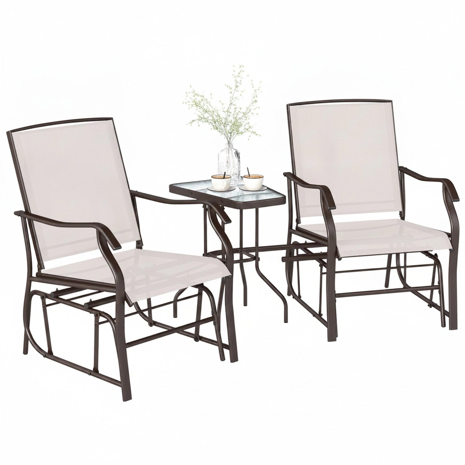 HONGGE Outdoor Glider Chairs with Coffee Table