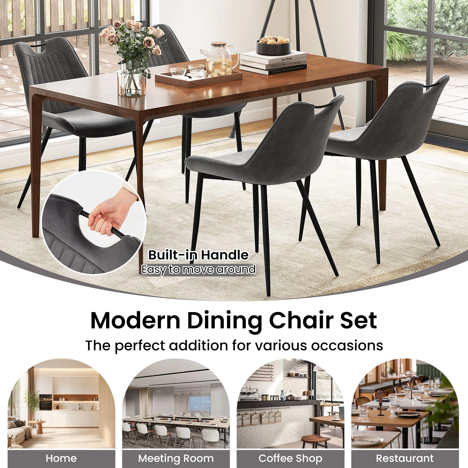 SlickBlue Unisex Set of 4 Faux Leather Dining Chairs with Metal Legs