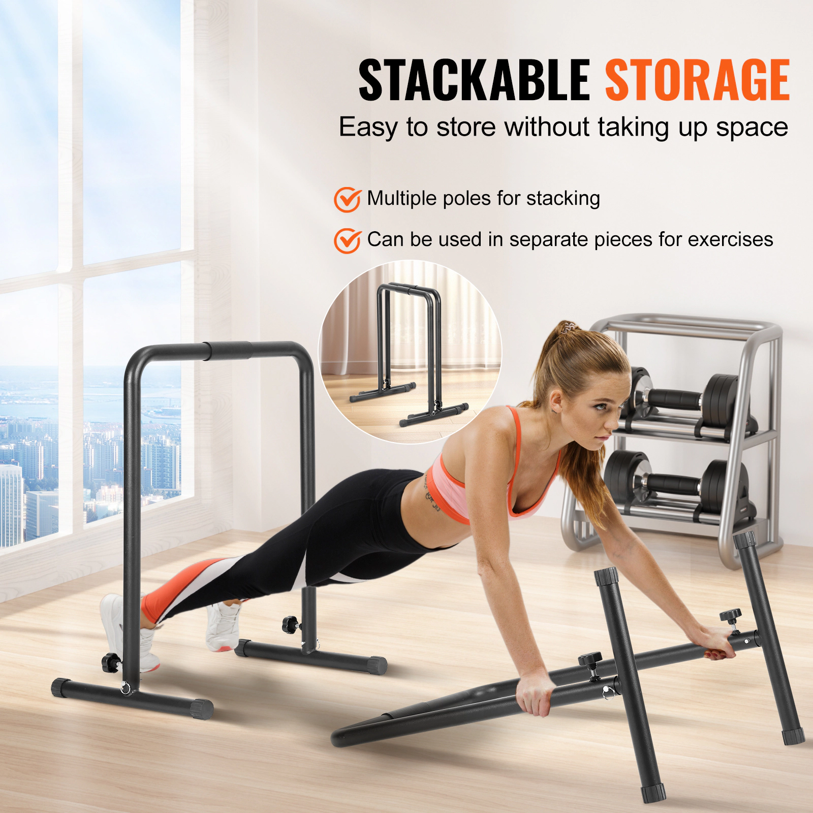 HONGGE Dip Bar Heave Duty Dip Stand Station with Adjustable Height Fitness Workout Dip Bar Station Stabilizer