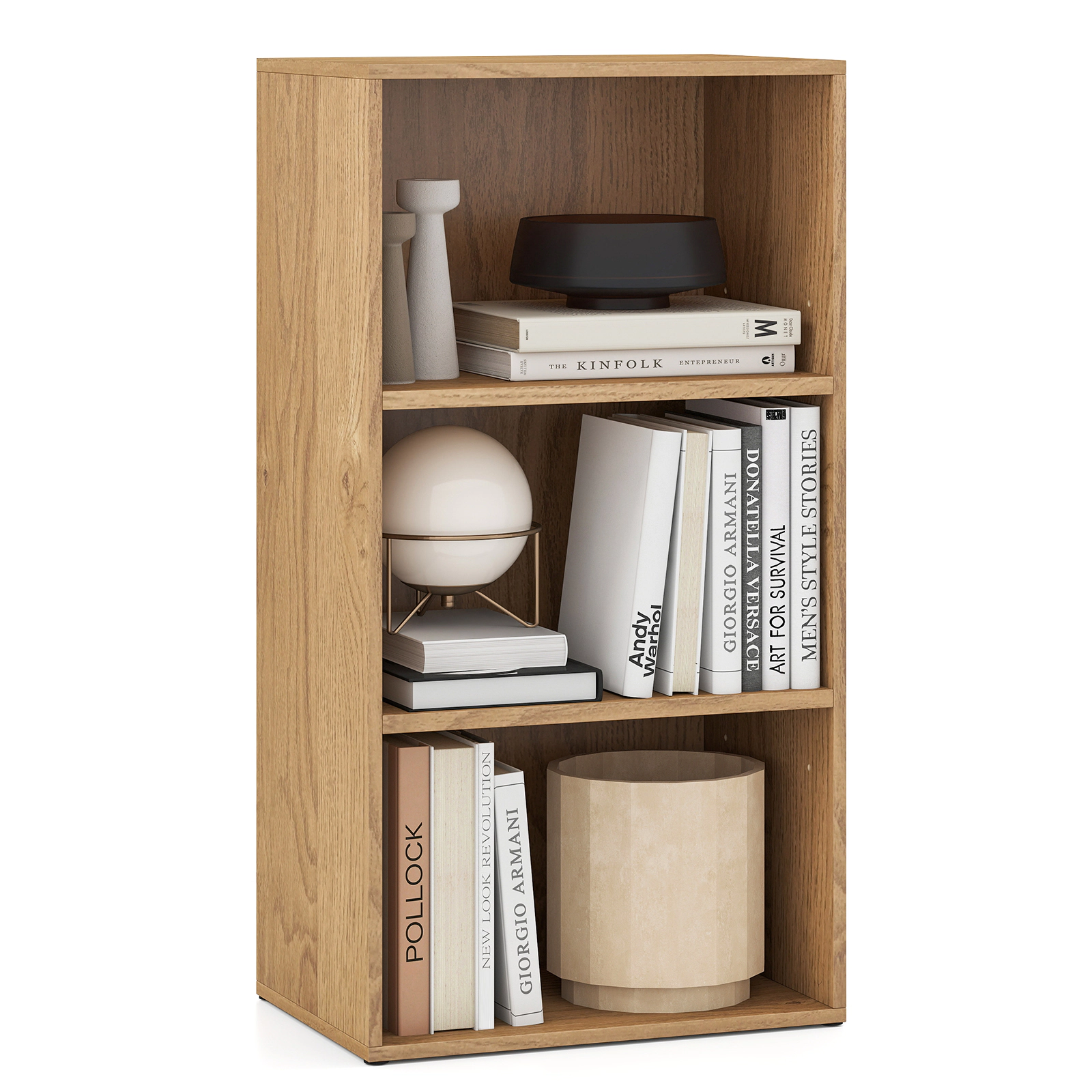 SUGIFT Set of 2 3-Tier Cube Bookcase with Adjustable Shelves 55-lb Top Capacity Engineered Wood MDF Natural