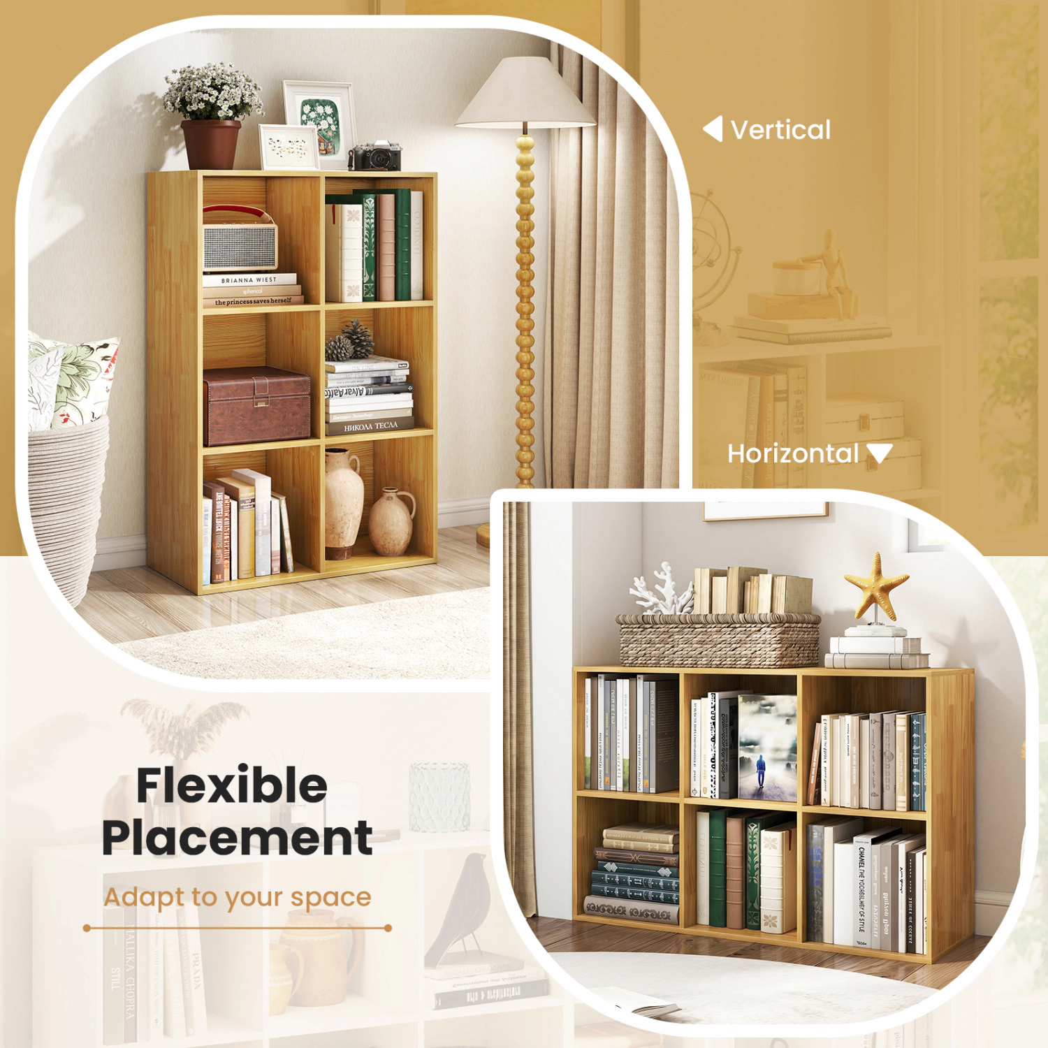 LJG Modern 6-Cube Bookcase with Anti-Tipping Kits for Bedroom Living Room