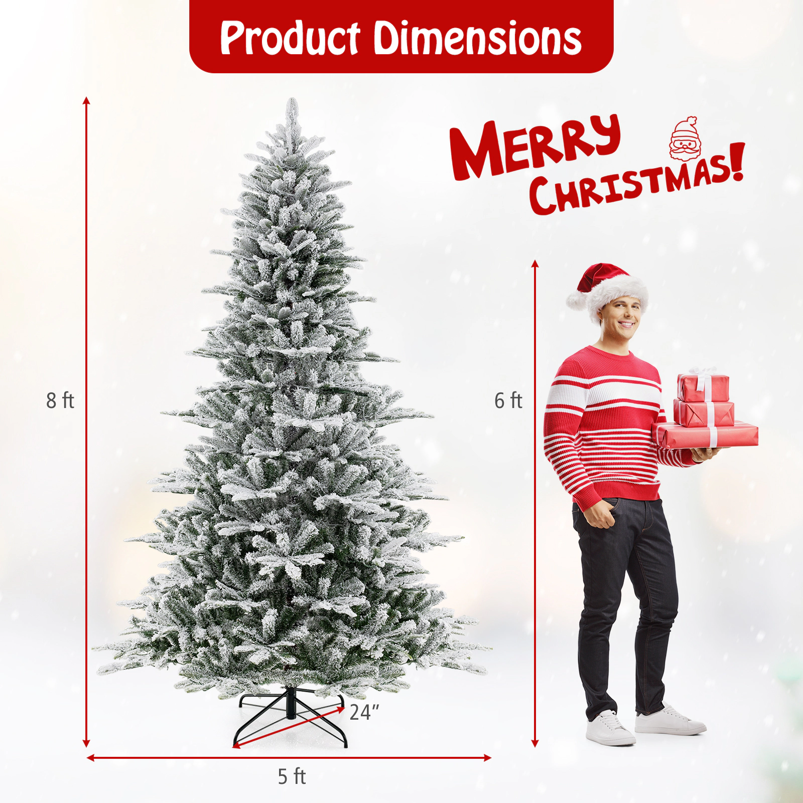 LJG Snow Flocked Artificial Christmas Tree with Cool White LED Lights
