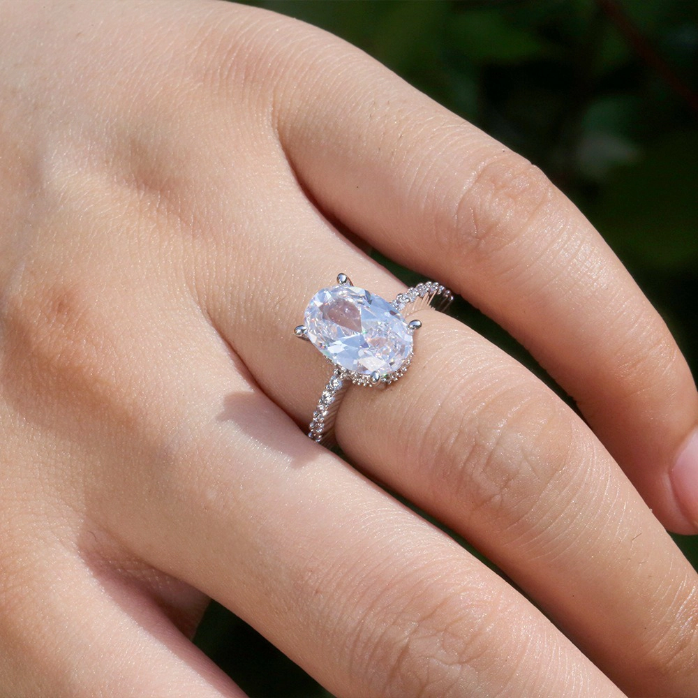 Wardrobe Whimsy Oval Cut Cubic Zirconia Hidden Halo Pave Shank Engagement Ring