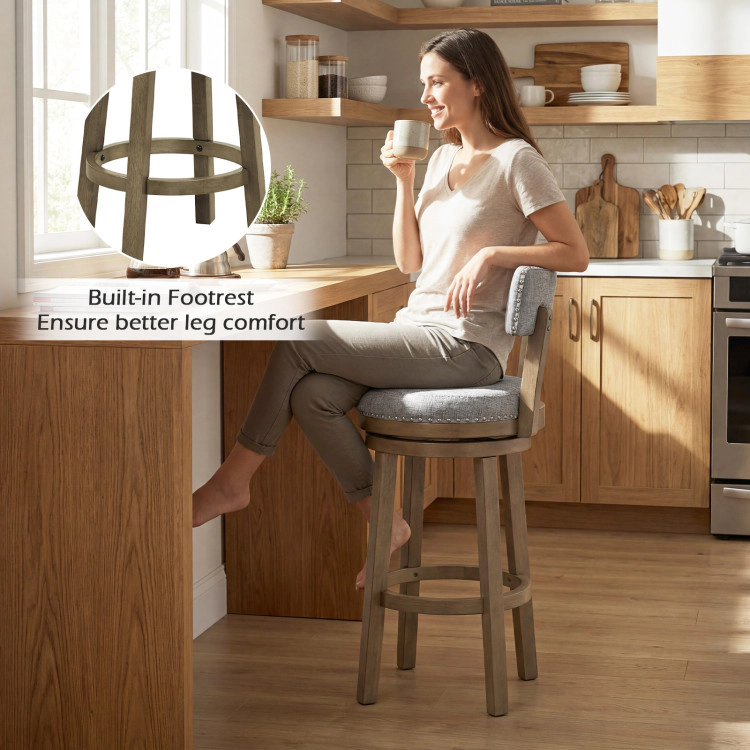 Hivvago Swivel Bar Stools Set Of 2 Linen Fabric Upholstered Barstools With Back-31.5 Inches